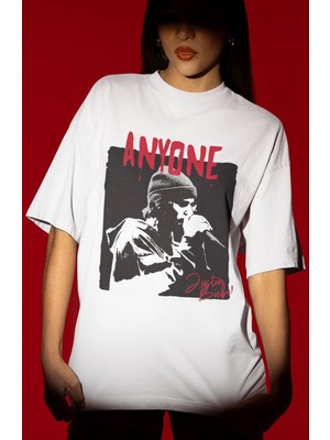 Sevbano Tasarım Anyone Justin Bieber Şarkıcı Baskılı Unisex Oversize Tişört