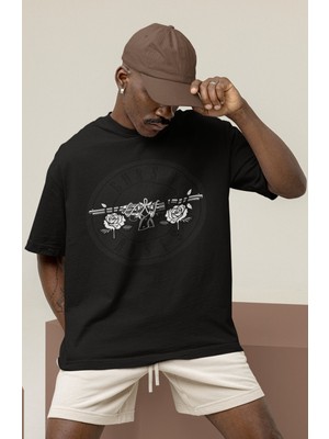 Sevbano Tasarım Guns 'n Roses Rock Metal Müzik Grubu Baskılı Unisex Oversize Tişört