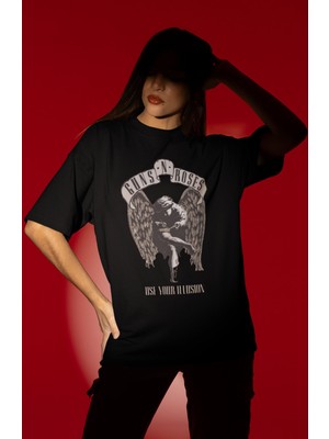 Sevbano Tasarım Guns N' Roses Rock Metal Müzik Grubu Baskılı Unisex Oversize Tişört