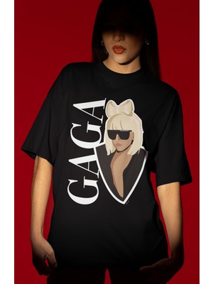 Sevbano Tasarım Lady Gaga Şarkıcı Baskılı Unisex Oversize Tişört