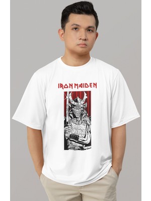 Sevbano Tasarım Iron Maiden Rock Metal Müzik Grubu Baskılı Unisex Oversize Tişört