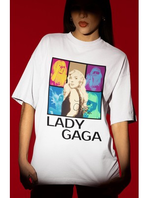 Sevbano Tasarım Lady Gaga Şarkıcı Baskılı Unisex Oversize Tişört