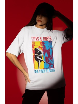 Sevbano Tasarım Guns N' Roses Use Your Illusion Rock Metal Müzik Grubu Baskılı Unisex Oversize Tişört