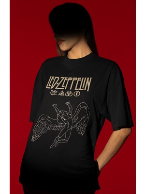 Sevbano Tasarım LED Zeppelin Rock Metal Müzik Grubu Baskılı Unisex Oversize Tişört