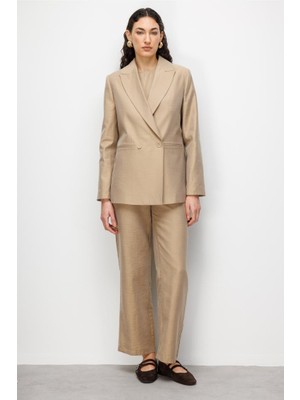 Mizalle Bej Rengi Kruvaze Blazer Ceket