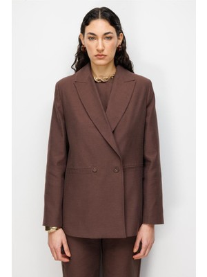 Mizalle Kahverengi Kruvaze Blazer Ceket