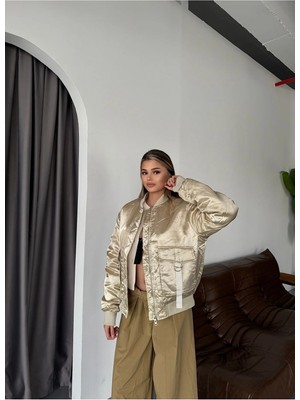 Lea Vintage Kadın Mont Retro Stil Fermuarlı Cepli Mevsimlik Ceket