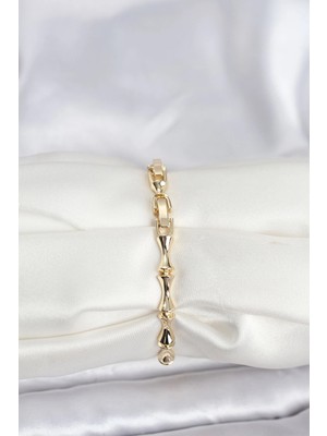 Moresun Buğz Pirinç Gold Renk Vıp Seri Kemik Model Zirkon Taşlı Kadın Bileklik - Buğz