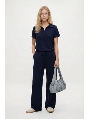 Ritnice Kadın Nadia Modal Touch Polo Yaka Bel Lastikli Cepli Lacivert Alt Üst Takım
