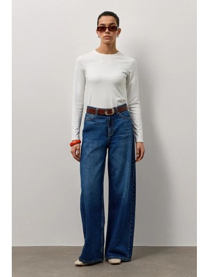 Molene Mavi Ekstra Geniş Paça Yüksek Bel Jean
