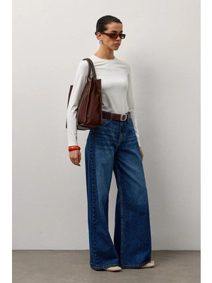 Molene Koyu Mavi Yüksek Bel Wide Leg Jean