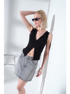 Maule Çift Yön Fermuarlı Soft Touch Premium Örme Sıfır Kol Body Kadın Bluz @trentino