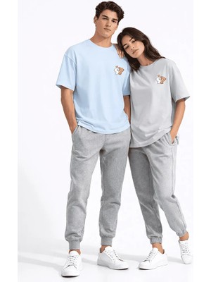 Nevermind Sevgili Kombini Ayıcık Baskılı Çift Tişört Oversize Unisex Partner Kombin Seti