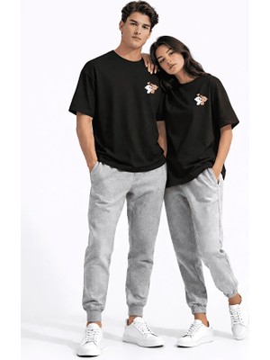 Nevermind Sevgili Kombini Ayıcık Baskılı Çift Tişört Oversize Unisex Partner Kombin Seti