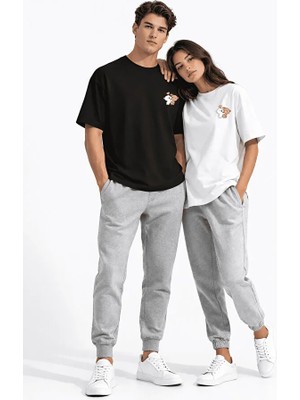 Nevermind Sevgili Kombini Ayıcık Baskılı Çift Tişört Oversize Unisex Partner Kombin Seti