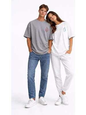 Nevermind Sevgili Kombini Ateş Su Minimal Çift Tişört Oversize Unisex Partner Kombin Seti