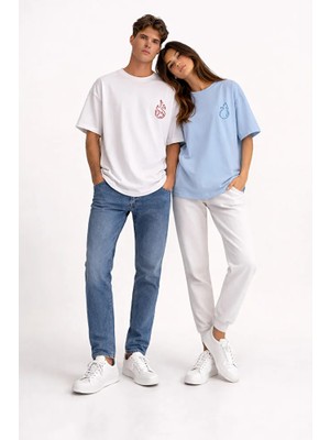 Nevermind Sevgili Kombini Ateş Su Minimal Çift Tişört Oversize Unisex Partner Kombin Seti