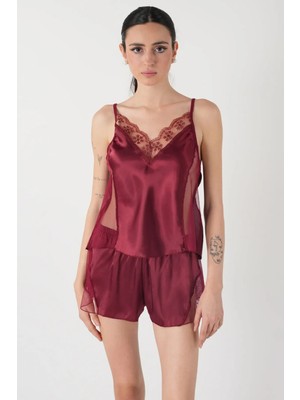 Homay 2’li Volan Detaylı Şortlu Saten Pijama Takımı