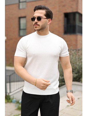 Gökyüzü Moda Erkek Fitilli Bisiklet Yaka Triko Tişört