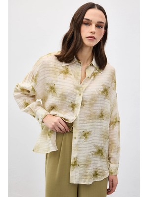 Sateen Kolu Katlamalı Ince Gömlek - Haki