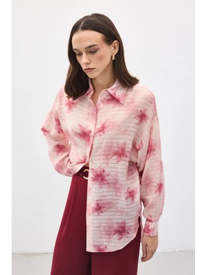 Sateen Kolu Katlamalı Ince Gömlek - Pembe