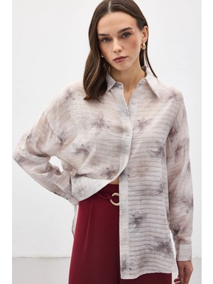 Sateen Kolu Katlamalı Ince Gömlek - Gri