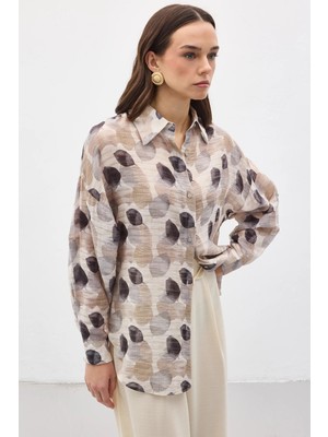 Sateen Kolu Katlamalı Ince Gömlek - Gri