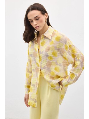 Sateen Kolu Katlamalı Ince Gömlek - Sarı