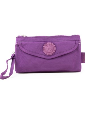 İmaks Krinkıl/klinkır Su Geçirmez 4 Fermuarlı Patlı Omuz Askılı Telefon Taşıma El Çantası Cüzdan Mor 1115F