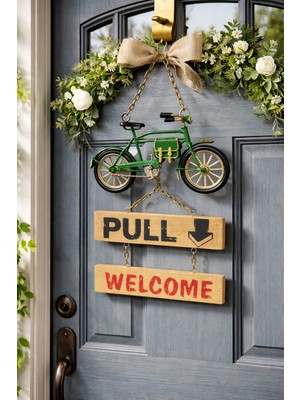Hediyemio Dekoratif Metal Bisiklet Kapı Yazısı – Welcome Yazılı Vintage Kapı Süsü