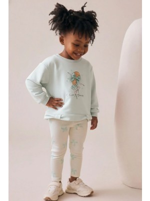 Minipodyum Kız Çocuk Baskılı Fiyonk Detaylı Taytlı Ikili Takım