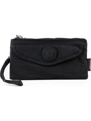 İmaks Krinkıl / Klinkır Su Geçirmez 4 Fermuarlı Patlı Omuz Askılı Telefon Taşıma El Çantası Cüzdan Siyah 1115F