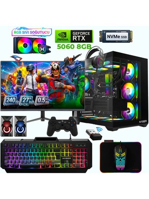 Xaser Sword X52 Ryzen 7 5700X 32GB Ram 1tb M.2 Nvme SSD 8gb RTX5060 Sıvı Soğutmalı 27" 240Hz Oyuncu Tavsiye Sistem
