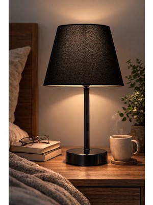 Vivido Abajur Siyah Modern Yatak Odası Abajur Siyah Ayaklı Masa Lambası