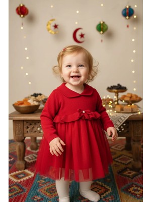 Yupera Lola Kırmızı Kız Bebek Elbise  Organik Pamuk