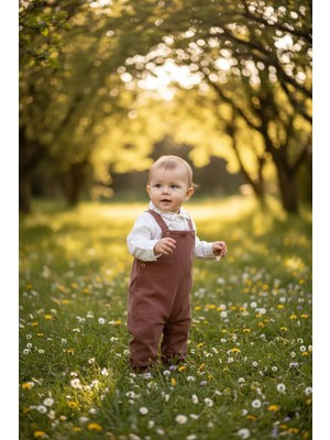 Yupera Alvin Erkek Bebek Kadife Salopet ve Gömlek Takımı