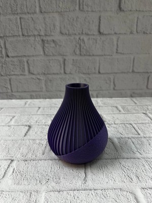 Alvo Store Buğz 11 cm Mor Minimal Çizgili Vazo Masa Üstü Şık Dekor Objesi - Buğz