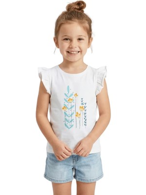 Nk Kids Kız Çocuk T-Shirt Nergis Baskılı Ekru %100 Pamuk