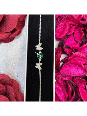 Victoria 925 Ayar Gümüş Yeşil Taşlı Kelebek Model Bileklik – Zarif Tasarım