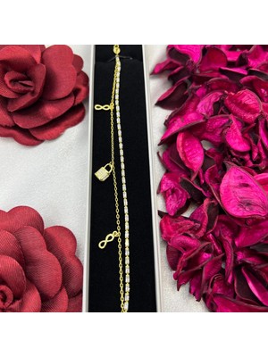 Victoria 925 Ayar Gümüş Sonsuzluk ve Kilit Figürlü Bileklik – Altın Kaplama