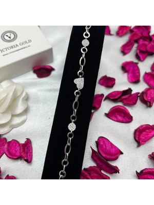 Victoria 925 Ayar Gümüş Kalp ve Yuvarlak Figürlü Kadın Bileklik – Zirkon Taşlı Zarif Tasarım