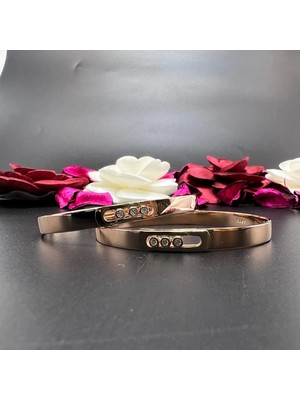 Victoria 925 Ayar Gümüş Rose Kaplama Zirkon Taşlı Kelepçe Bileklik – Modern Kadın Bileklik