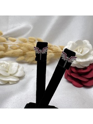 Victoria 925 Ayar Gümüş Pembe Taşlı Melek Kanadı Küpe – Zarif ve Işıltılı Tasarım