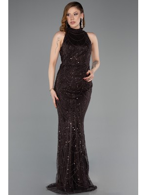 Abiyefon Halter Yaka Boncuklu Uzun Balık Abiye ABU4791