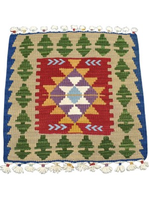 Zehra Abla Halı Yeni El Dokuma Kare Köşe Sandalye Minderi Pınarbaşı Kayseri Yün Kilim 7046