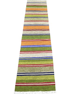 Zehra Abla Halı Yeni El Dokuma Capcanlı Rengarenk Balıkesir Bukleli Pamuklu Yolluk Kilim 7052