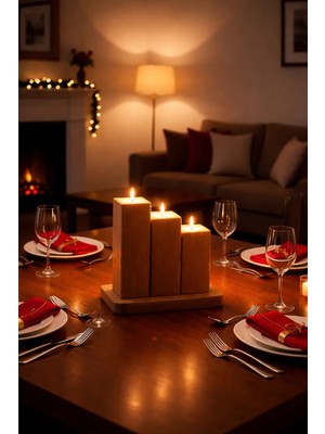 Doğal Ahşap Mumluk 3lü