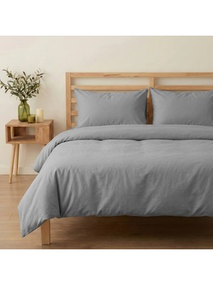 Prime Sleeks Çift Kişilik %100 Pamuk Nevresim Takımı 200 x 220 cm, Lastikli Çarşaflı Set, Gri