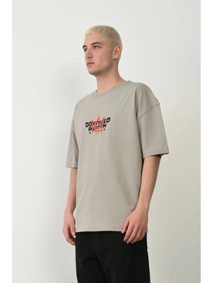 Alfanora Erkek Baskılı T-Shirt Kısa Kol Bisiklet Yaka Rahat Kalıp Tişört  - Boyalı Gri