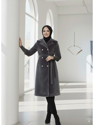 Lavrisa Belden Bağlamalı Fok Kumaş Kaban